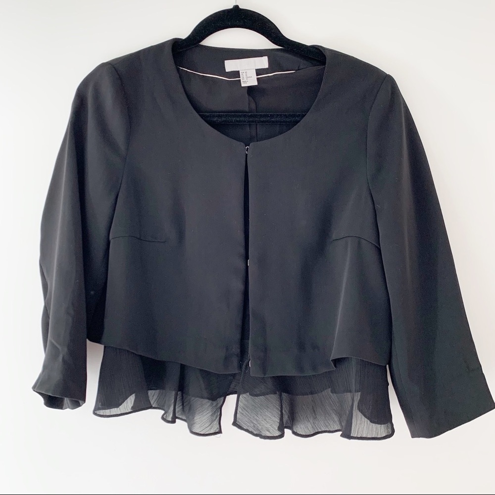 H&M Cropped 3/4 Sleeve Blazer with Sheer Hem 10